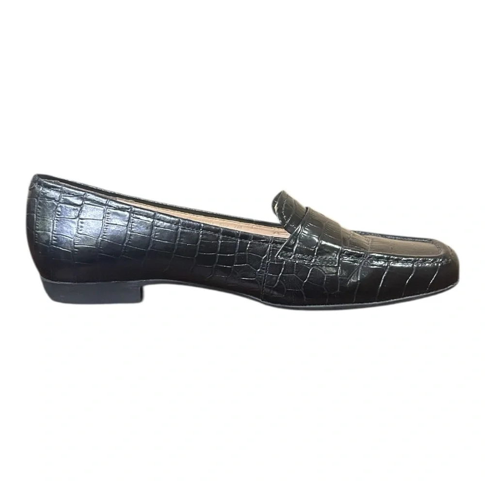 Rockport Embossed Square Toe Leather Loafers Black Size 7